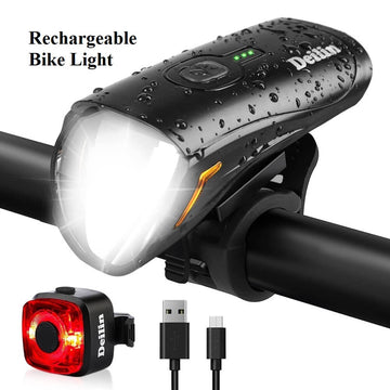 Deilin Bicycle Light Set, Up to 70 Lux, Osram LED Bicycle Light, USB Rechargeable, IPX5 Waterproof Front & Rear Bicycle Light Set - Imported from UK